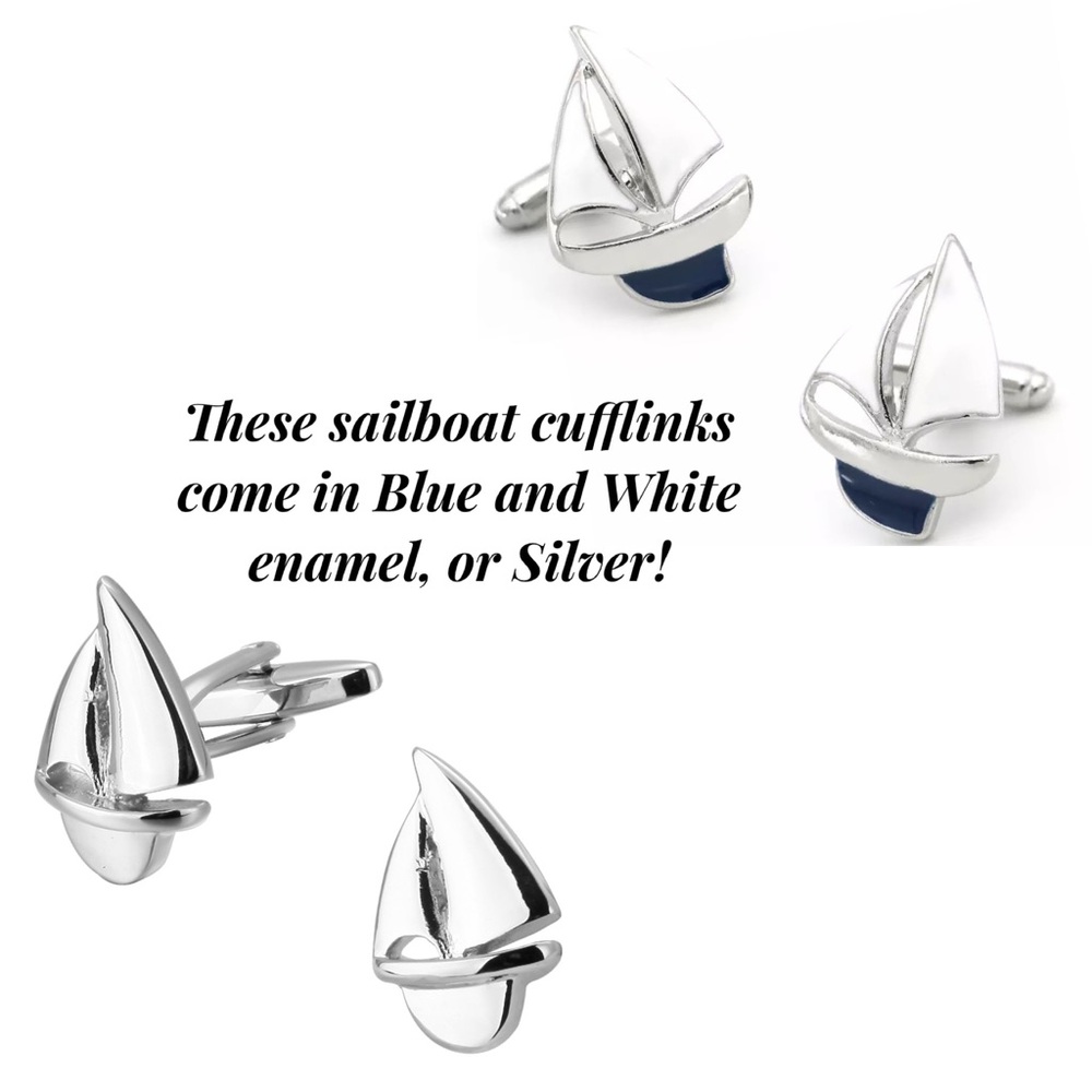 White and Blue Sailboat Cufflinks - Picture 5 of 16